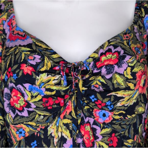 Floral Babydoll Peasant Top Boho Cottagecore Milkmaid Empire Waist Terra Sky 2X - Picture 3 of 6